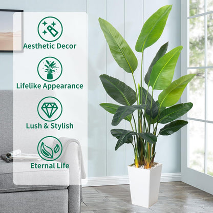 2Packs 4FT Artificial Bird of Paradise Plant,Faux Palm Tree Potted Plant with Real Touch Leaves,Fake Trees for Home Living Room Office Indoor Outdoor Decor(4 FT-2Packs)