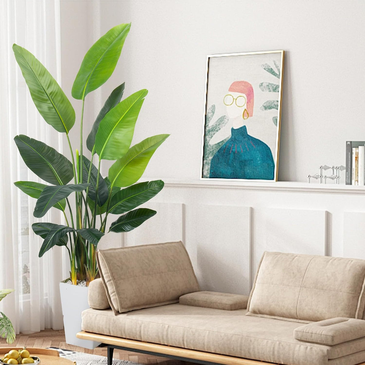 2Packs 4FT Artificial Bird of Paradise Plant,Faux Palm Tree Potted Plant with Real Touch Leaves,Fake Trees for Home Living Room Office Indoor Outdoor Decor(4 FT-2Packs)