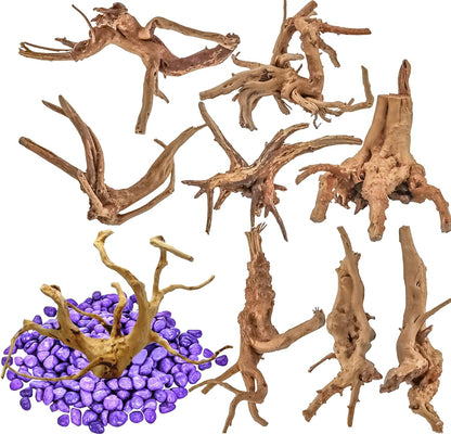 8-Pack Natural Driftwood, Sinkable Spider Wood (3.15''-4'') | Assorted Shapes Drift Wood, Aquarium Decor, Reptile Terrarium & Fish Tank Wood Branches Decoration