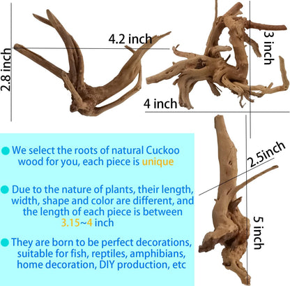 8-Pack Natural Driftwood, Sinkable Spider Wood (3.15''-4'') | Assorted Shapes Drift Wood, Aquarium Decor, Reptile Terrarium & Fish Tank Wood Branches Decoration