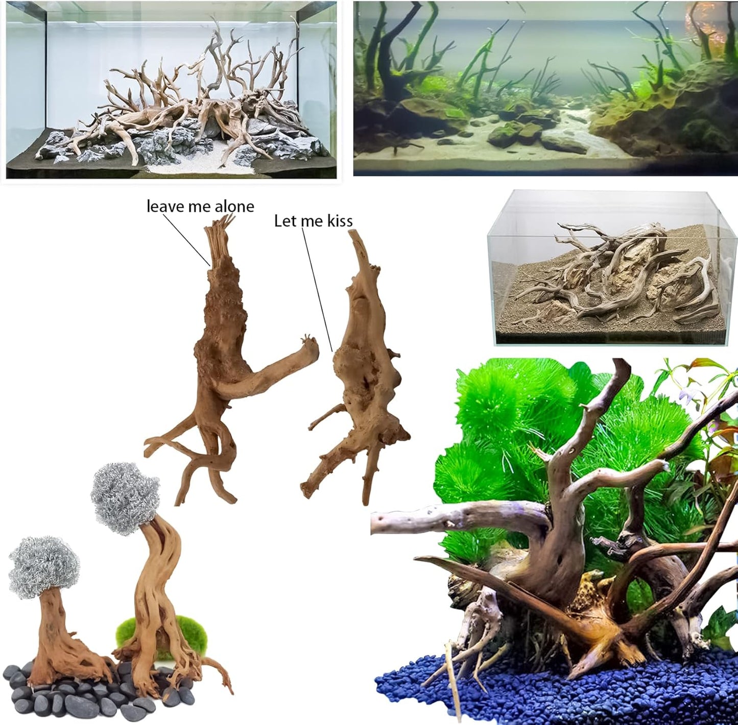 8-Pack Natural Driftwood, Sinkable Spider Wood (3.15''-4'') | Assorted Shapes Drift Wood, Aquarium Decor, Reptile Terrarium & Fish Tank Wood Branches Decoration
