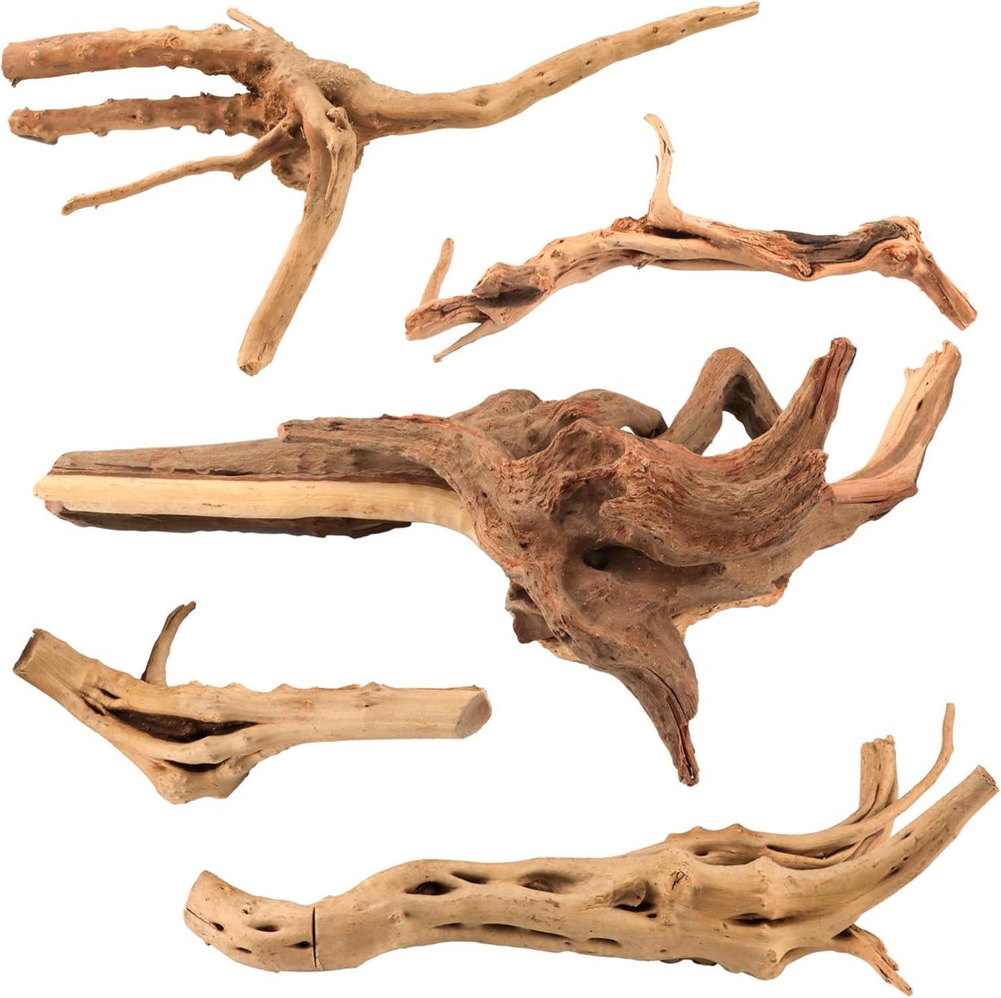 8-Pack Natural Driftwood, Sinkable Spider Wood (3.15''-4'') | Assorted Shapes Drift Wood, Aquarium Decor, Reptile Terrarium & Fish Tank Wood Branches Decoration