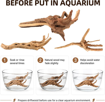 8-Pack Natural Driftwood, Sinkable Spider Wood (3.15''-4'') | Assorted Shapes Drift Wood, Aquarium Decor, Reptile Terrarium & Fish Tank Wood Branches Decoration
