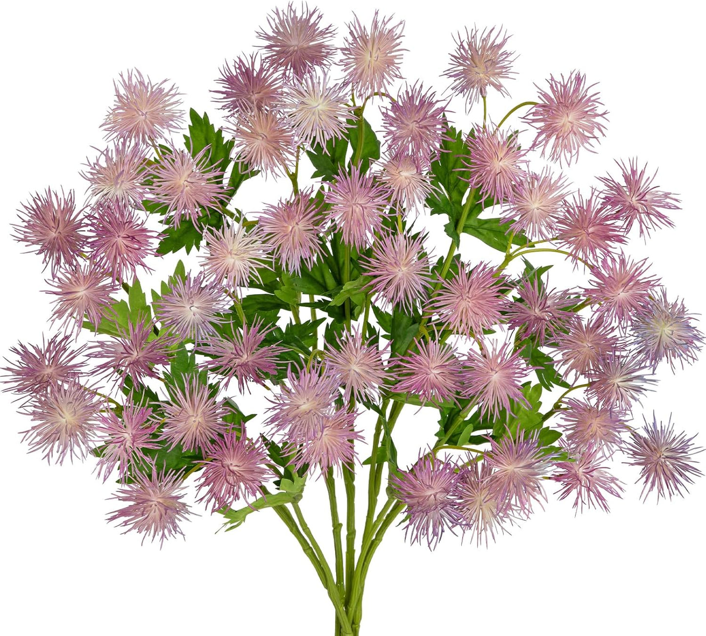 9 Heads Purple Dandelion Artificial Flowers 5Pcs Faux Dandelions Flowers Bush Arrangement Bouquets Fake Ball Mums Flower Stem for Indoor Home Decor Table Office Party Wedding Decoration