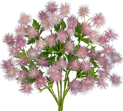 9 Heads Purple Dandelion Artificial Flowers 5Pcs Faux Dandelions Flowers Bush Arrangement Bouquets Fake Ball Mums Flower Stem for Indoor Home Decor Table Office Party Wedding Decoration