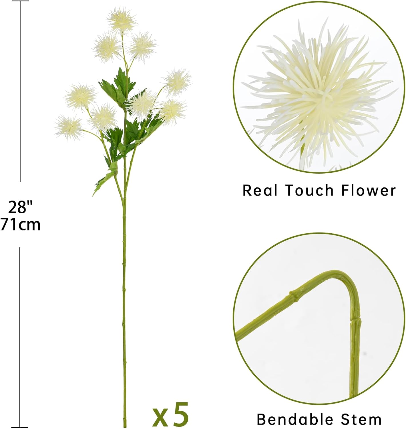 9 Heads Purple Dandelion Artificial Flowers 5Pcs Faux Dandelions Flowers Bush Arrangement Bouquets Fake Ball Mums Flower Stem for Indoor Home Decor Table Office Party Wedding Decoration
