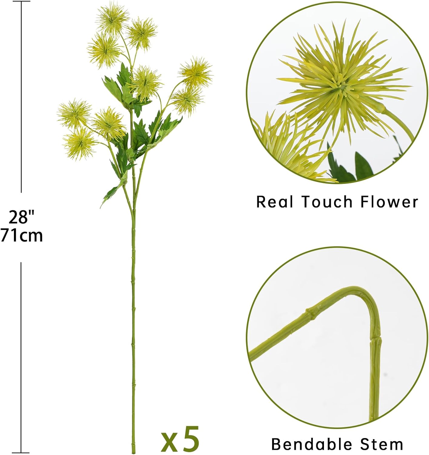 9 Heads Purple Dandelion Artificial Flowers 5Pcs Faux Dandelions Flowers Bush Arrangement Bouquets Fake Ball Mums Flower Stem for Indoor Home Decor Table Office Party Wedding Decoration