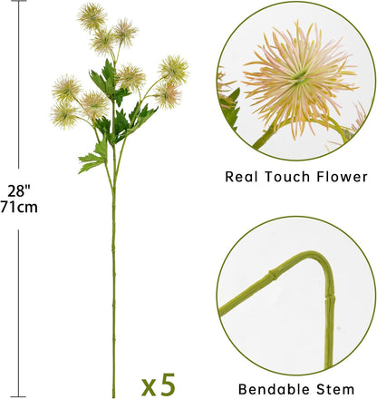 9 Heads Purple Dandelion Artificial Flowers 5Pcs Faux Dandelions Flowers Bush Arrangement Bouquets Fake Ball Mums Flower Stem for Indoor Home Decor Table Office Party Wedding Decoration