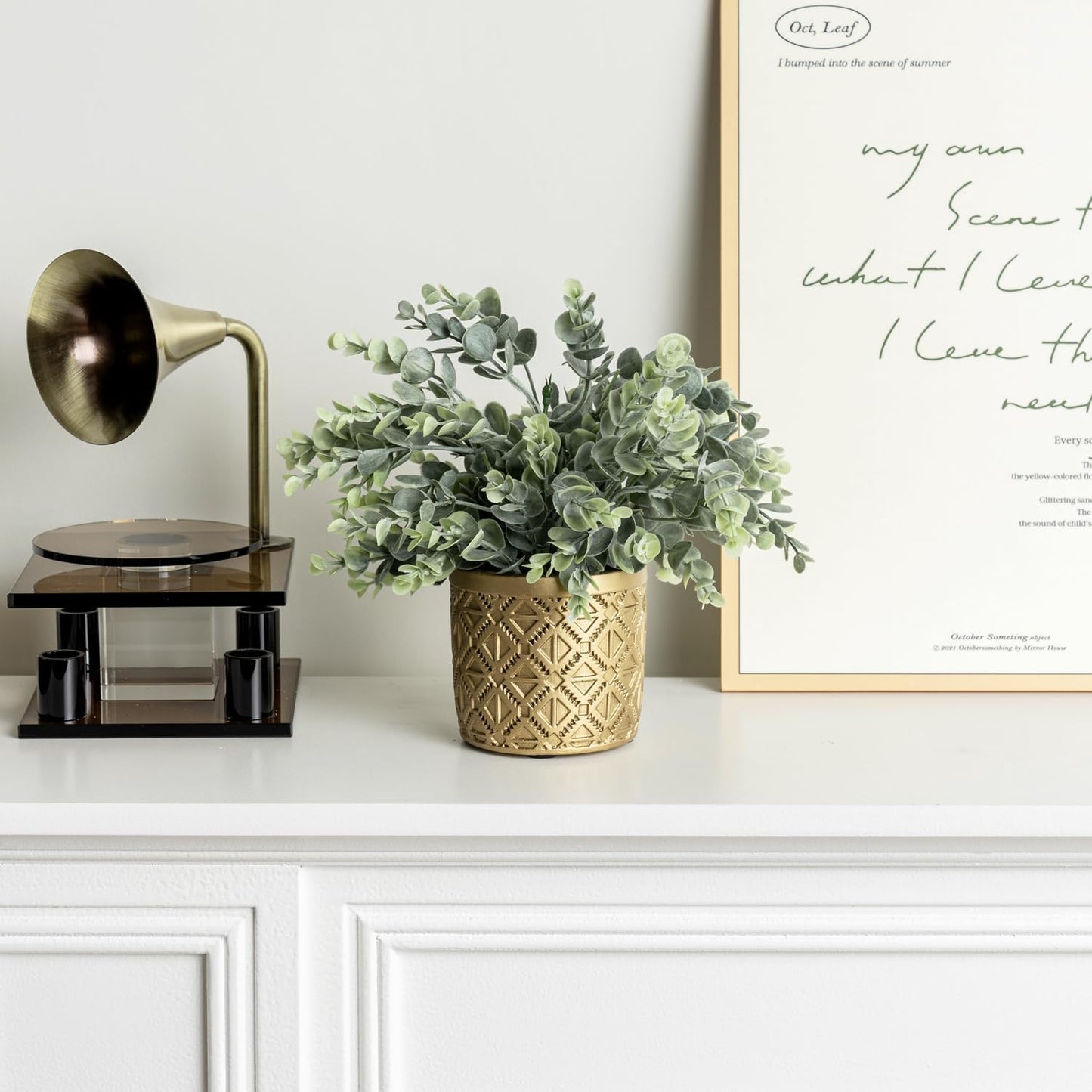 MyGift Artificial Eucalyptus Plant in Modern Gray Concrete Pots (1, Grey) | Realistic Faux Botanical Accent in embossed planter pot adds elegant, maintenance-free greenery for Home or Office