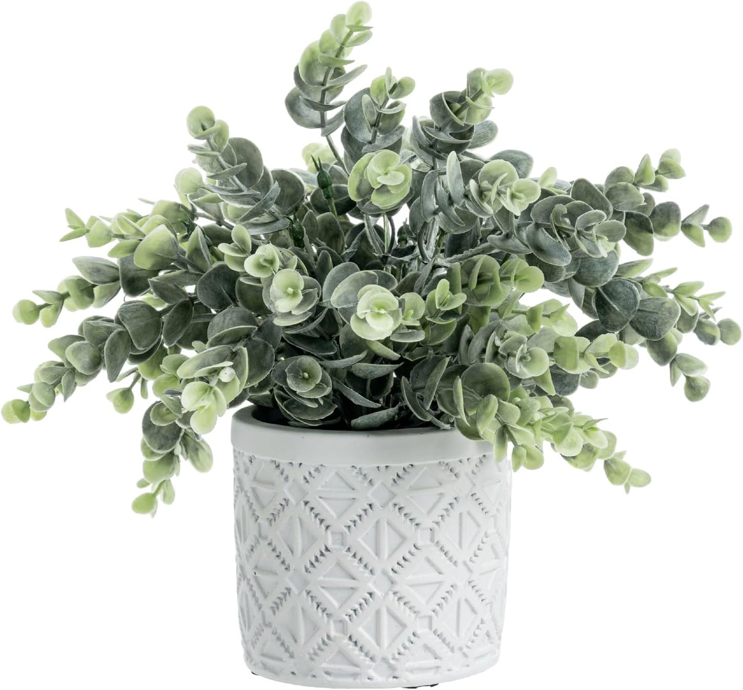 MyGift Artificial Eucalyptus Plant in Modern Gray Concrete Pots (1, Grey) | Realistic Faux Botanical Accent in embossed planter pot adds elegant, maintenance-free greenery for Home or Office