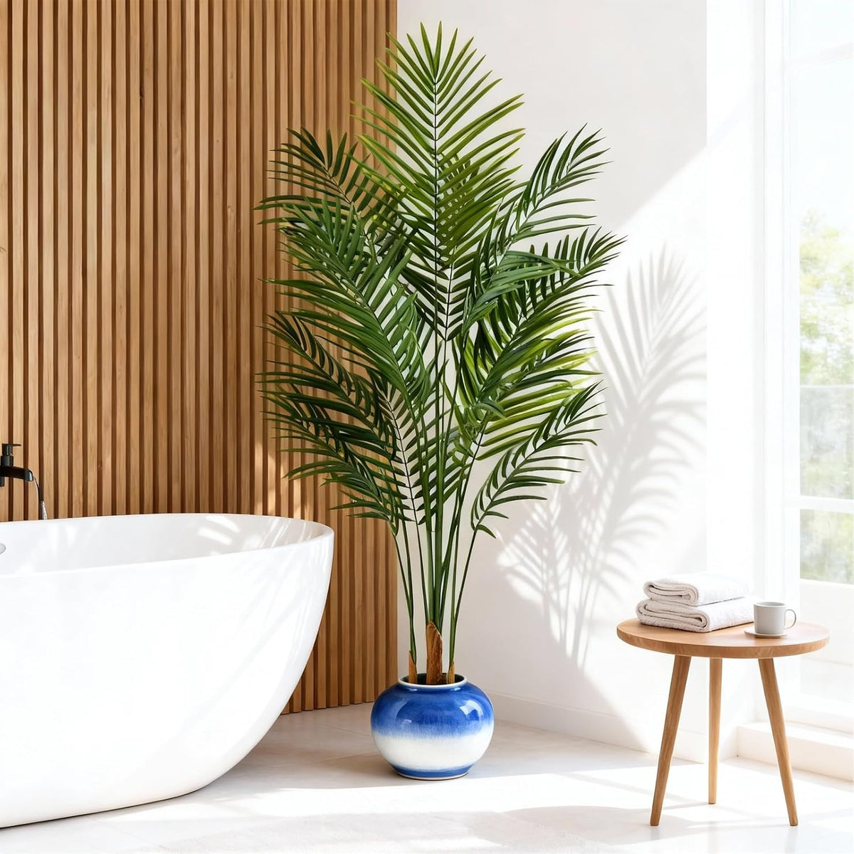 5ft Artificial Palm Tree Indoor, Large Fake Tropical Areca Palm with 13 Trunks, Tall Faux Floor Plants for Indoor Living Rooms Offices Bedroom Home Decor