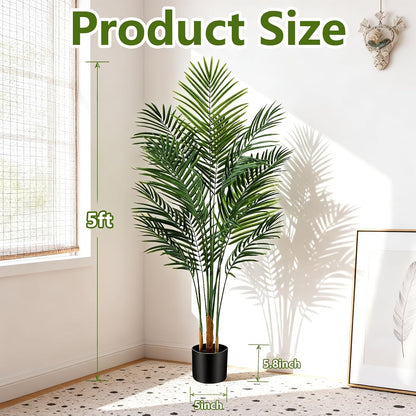 5ft Artificial Palm Tree Indoor, Large Fake Tropical Areca Palm with 13 Trunks, Tall Faux Floor Plants for Indoor Living Rooms Offices Bedroom Home Decor
