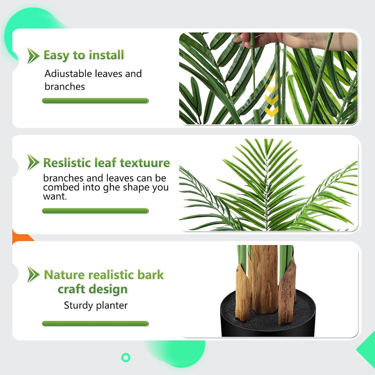 5ft Artificial Palm Tree Indoor, Large Fake Tropical Areca Palm with 13 Trunks, Tall Faux Floor Plants for Indoor Living Rooms Offices Bedroom Home Decor