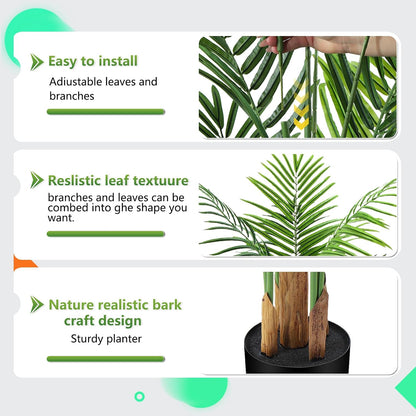 5ft Artificial Palm Tree Indoor, Large Fake Tropical Areca Palm with 13 Trunks, Tall Faux Floor Plants for Indoor Living Rooms Offices Bedroom Home Decor
