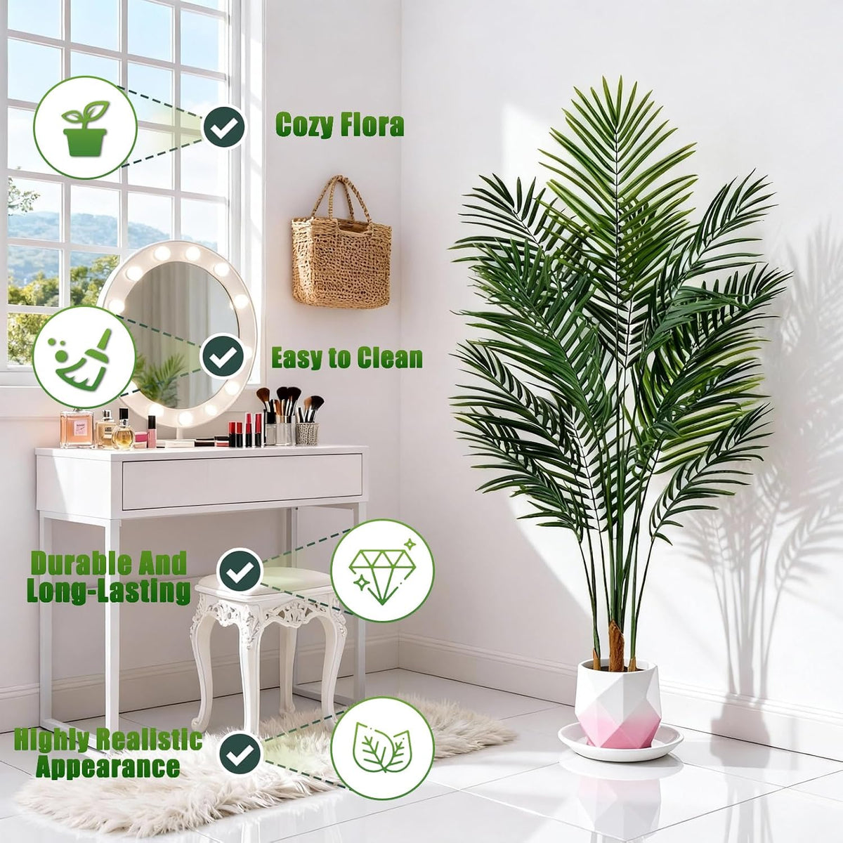 5ft Artificial Palm Tree Indoor, Large Fake Tropical Areca Palm with 13 Trunks, Tall Faux Floor Plants for Indoor Living Rooms Offices Bedroom Home Decor