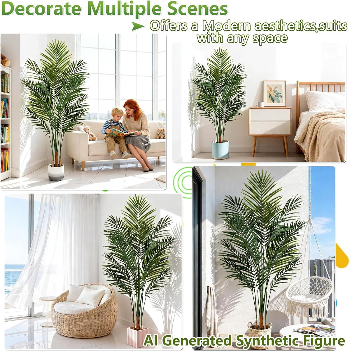 5ft Artificial Palm Tree Indoor, Large Fake Tropical Areca Palm with 13 Trunks, Tall Faux Floor Plants for Indoor Living Rooms Offices Bedroom Home Decor