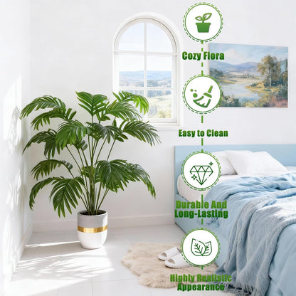 5ft Artificial Palm Tree Indoor, Large Fake Tropical Areca Palm with 13 Trunks, Tall Faux Floor Plants for Indoor Living Rooms Offices Bedroom Home Decor