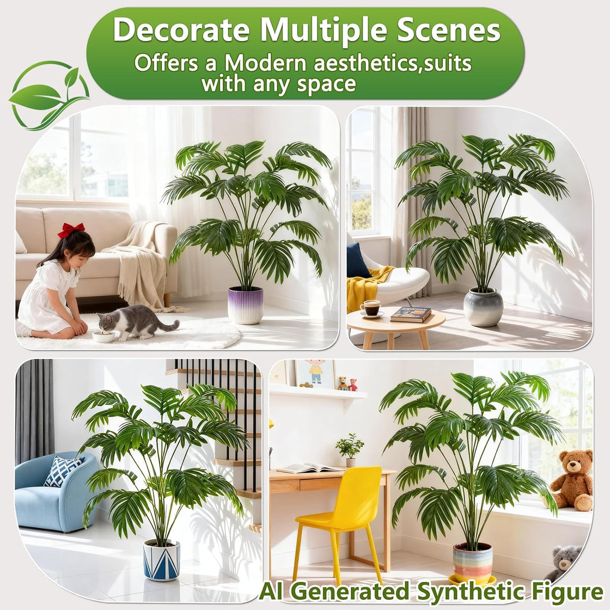 5ft Artificial Palm Tree Indoor, Large Fake Tropical Areca Palm with 13 Trunks, Tall Faux Floor Plants for Indoor Living Rooms Offices Bedroom Home Decor