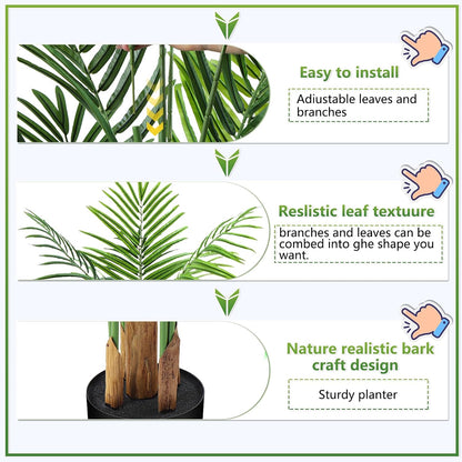 5ft Artificial Palm Tree Indoor, Large Fake Tropical Areca Palm with 13 Trunks, Tall Faux Floor Plants for Indoor Living Rooms Offices Bedroom Home Decor
