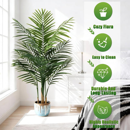 5ft Artificial Palm Tree Indoor, Large Fake Tropical Areca Palm with 13 Trunks, Tall Faux Floor Plants for Indoor Living Rooms Offices Bedroom Home Decor