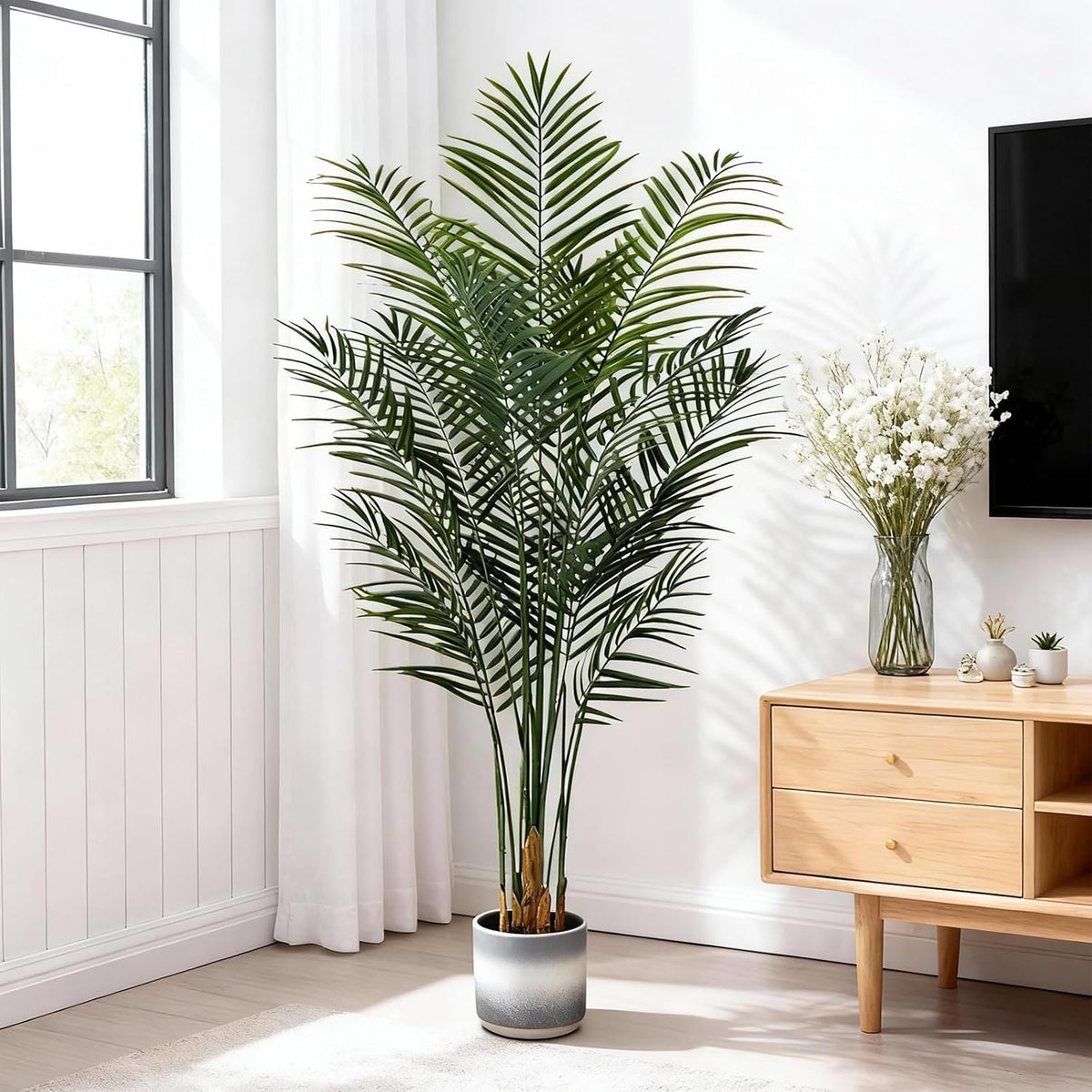 5ft Artificial Palm Tree Indoor, Large Fake Tropical Areca Palm with 13 Trunks, Tall Faux Floor Plants for Indoor Living Rooms Offices Bedroom Home Decor