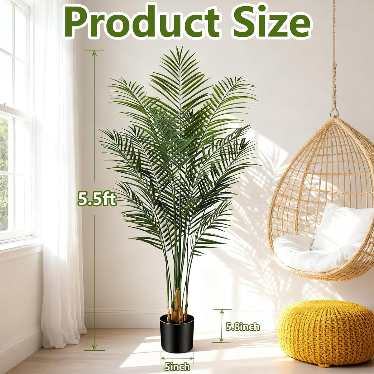 5ft Artificial Palm Tree Indoor, Large Fake Tropical Areca Palm with 13 Trunks, Tall Faux Floor Plants for Indoor Living Rooms Offices Bedroom Home Decor