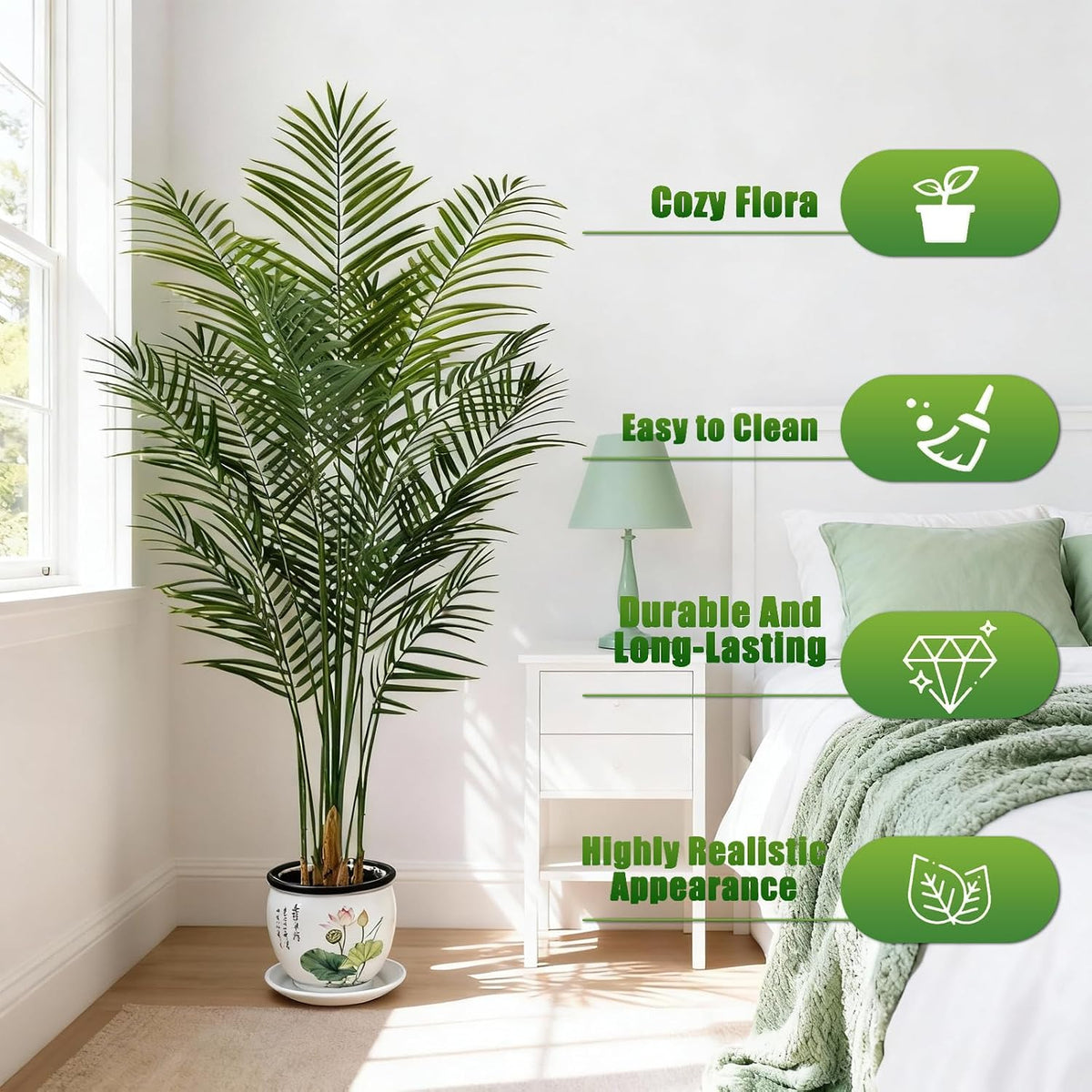 5ft Artificial Palm Tree Indoor, Large Fake Tropical Areca Palm with 13 Trunks, Tall Faux Floor Plants for Indoor Living Rooms Offices Bedroom Home Decor