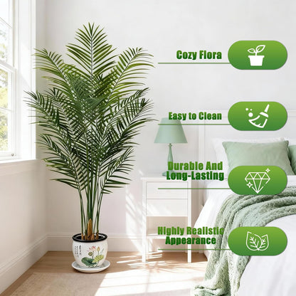 5ft Artificial Palm Tree Indoor, Large Fake Tropical Areca Palm with 13 Trunks, Tall Faux Floor Plants for Indoor Living Rooms Offices Bedroom Home Decor