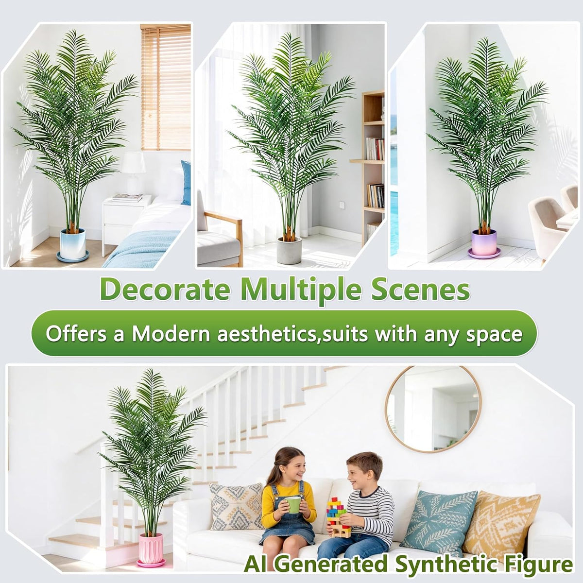 5ft Artificial Palm Tree Indoor, Large Fake Tropical Areca Palm with 13 Trunks, Tall Faux Floor Plants for Indoor Living Rooms Offices Bedroom Home Decor