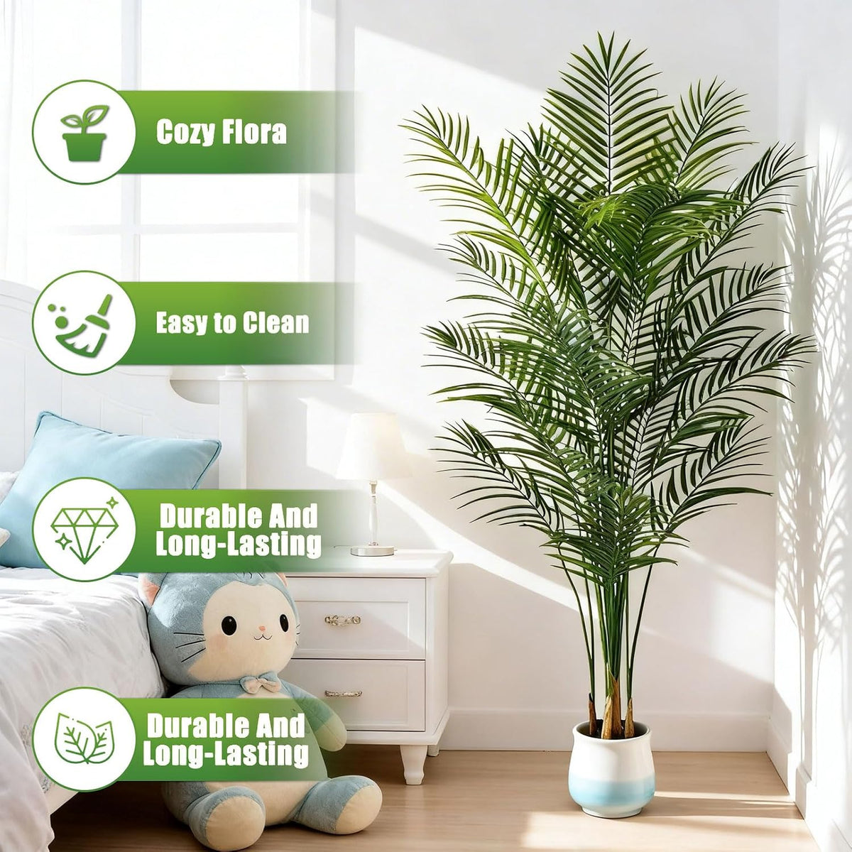 5ft Artificial Palm Tree Indoor, Large Fake Tropical Areca Palm with 13 Trunks, Tall Faux Floor Plants for Indoor Living Rooms Offices Bedroom Home Decor