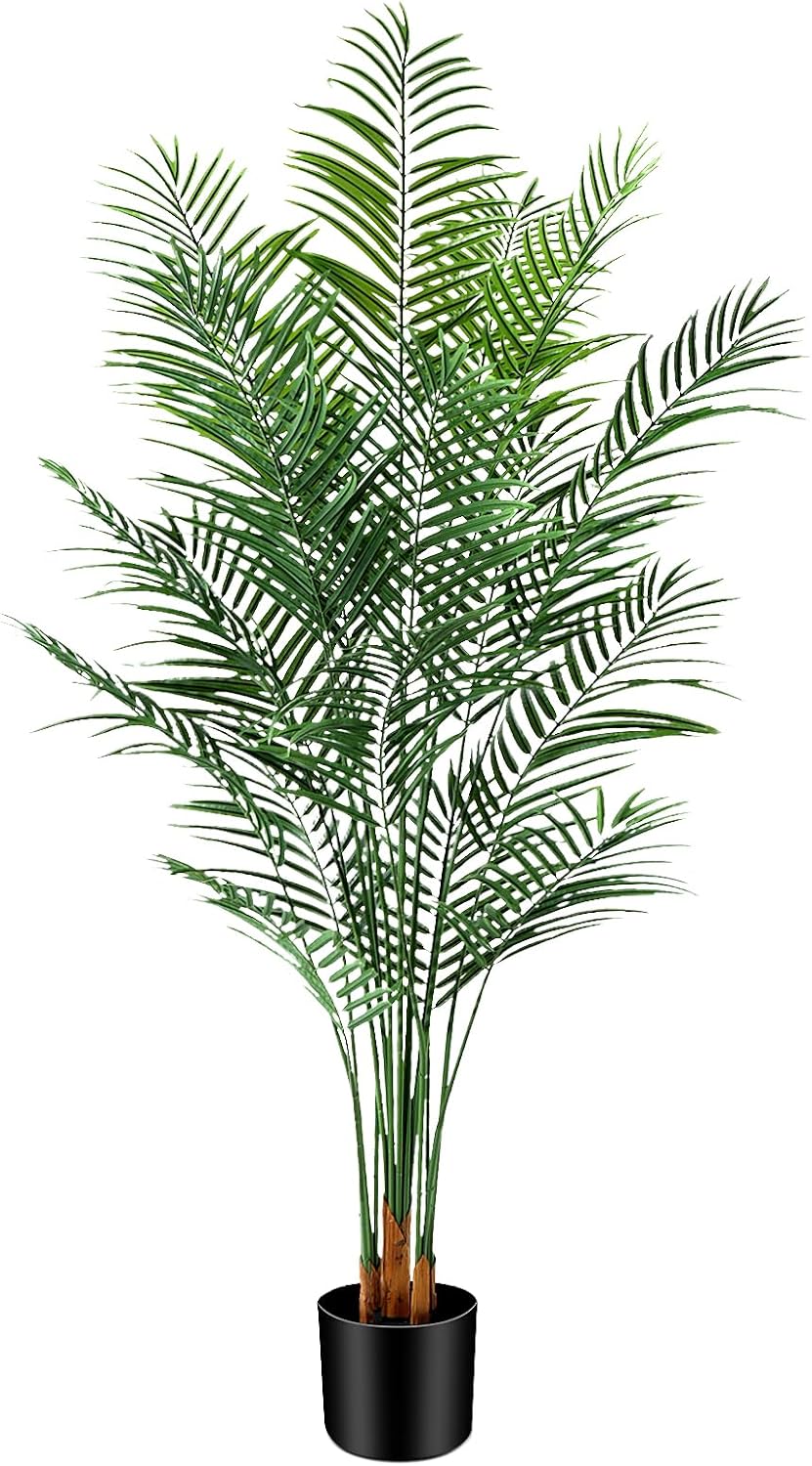 5ft Artificial Palm Tree Indoor, Large Fake Tropical Areca Palm with 13 Trunks, Tall Faux Floor Plants for Indoor Living Rooms Offices Bedroom Home Decor