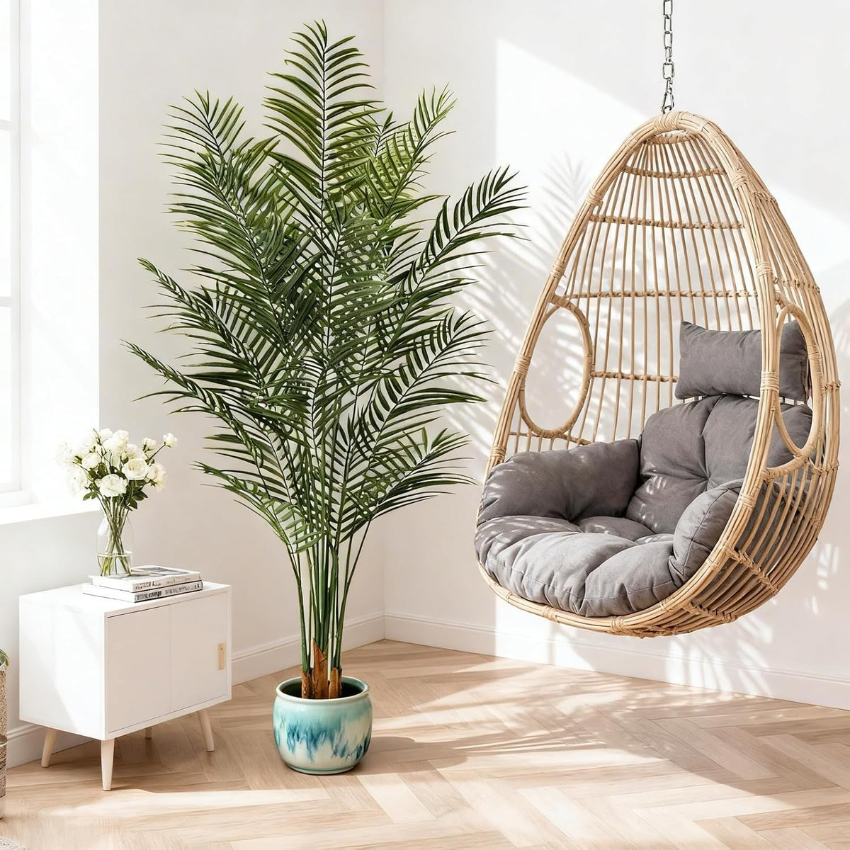 5ft Artificial Palm Tree Indoor, Large Fake Tropical Areca Palm with 13 Trunks, Tall Faux Floor Plants for Indoor Living Rooms Offices Bedroom Home Decor