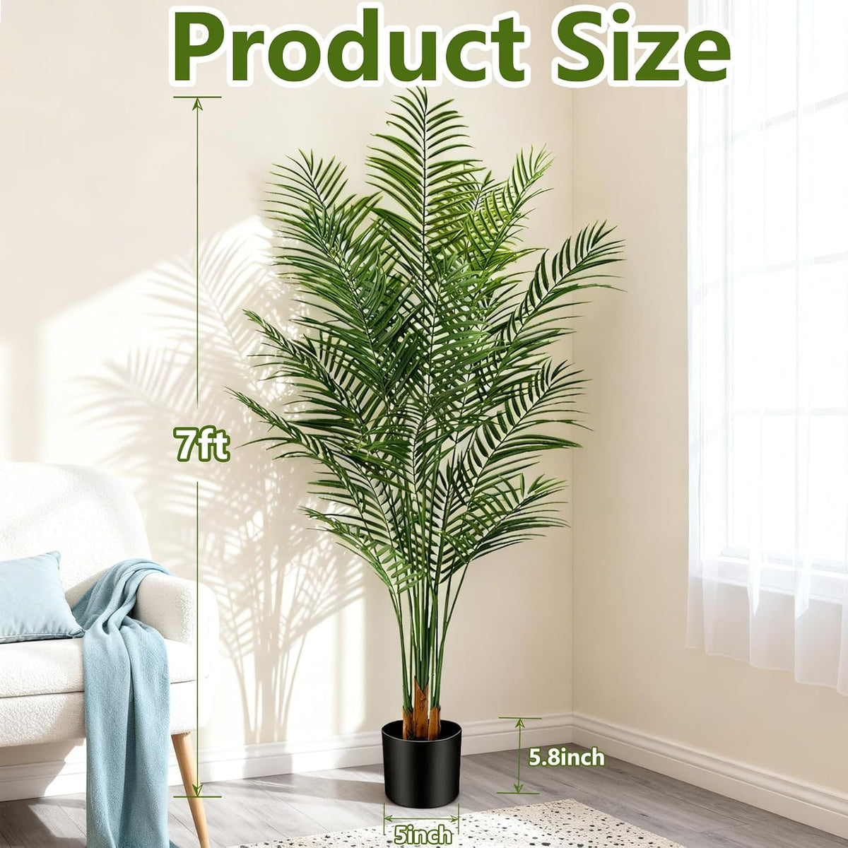 5ft Artificial Palm Tree Indoor, Large Fake Tropical Areca Palm with 13 Trunks, Tall Faux Floor Plants for Indoor Living Rooms Offices Bedroom Home Decor