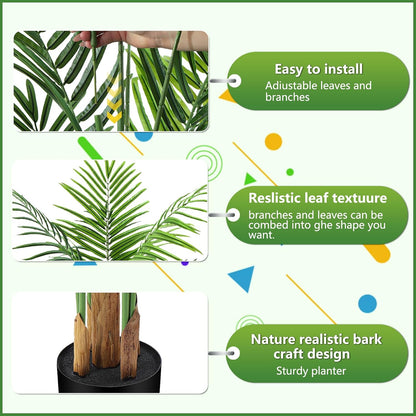 5ft Artificial Palm Tree Indoor, Large Fake Tropical Areca Palm with 13 Trunks, Tall Faux Floor Plants for Indoor Living Rooms Offices Bedroom Home Decor