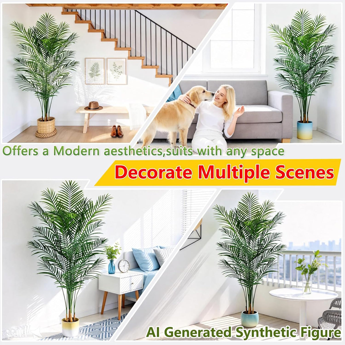5ft Artificial Palm Tree Indoor, Large Fake Tropical Areca Palm with 13 Trunks, Tall Faux Floor Plants for Indoor Living Rooms Offices Bedroom Home Decor
