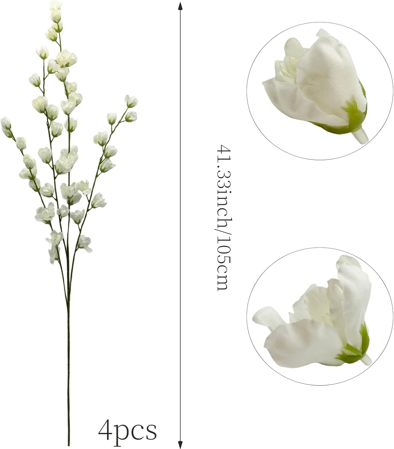 Artificial Forsythia Branches Fake Wildflowers White 41" Silk Flowers with Long Stems Faux Spring Flowers 4PCS for Tall Vase Home Table Wedding Graveyard Kitchen Office Decoration
