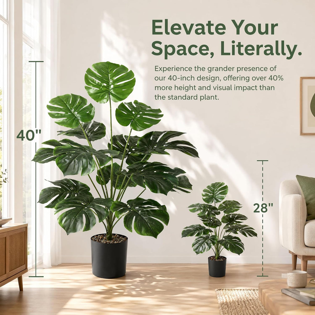 Fake Plants 40" Artificial Monstera Tree Plant Indoor with 18 Trunks Faux Greenery Potted Green Décor for Home Office Bathroom Farmhouse