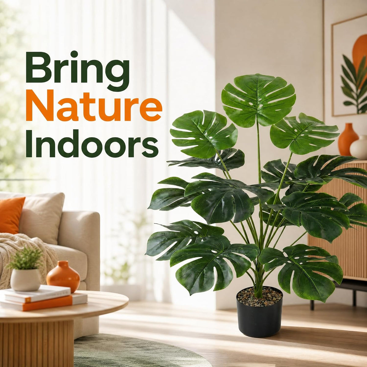 Fake Plants 40" Artificial Monstera Tree Plant Indoor with 18 Trunks Faux Greenery Potted Green Décor for Home Office Bathroom Farmhouse