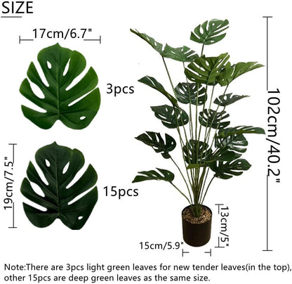 Fake Plants 40" Artificial Monstera Tree Plant Indoor with 18 Trunks Faux Greenery Potted Green Décor for Home Office Bathroom Farmhouse