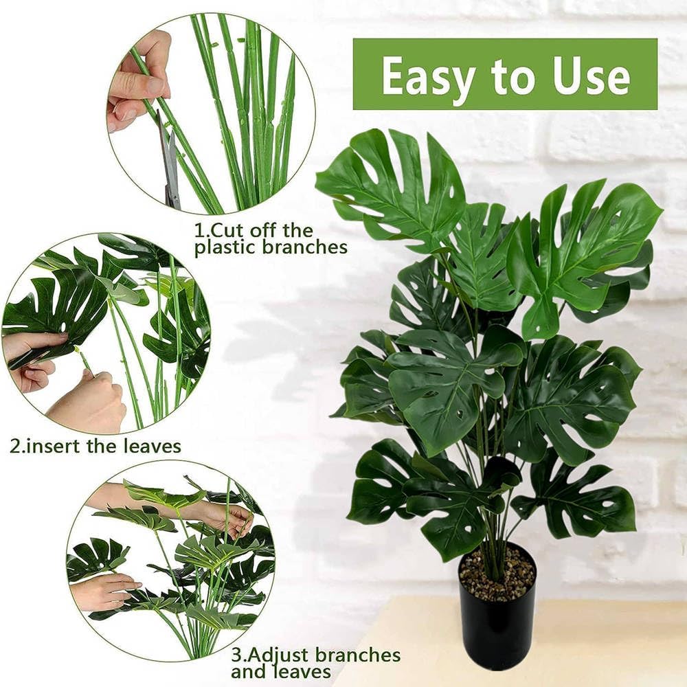 Fake Plants 40" Artificial Monstera Tree Plant Indoor with 18 Trunks Faux Greenery Potted Green Décor for Home Office Bathroom Farmhouse