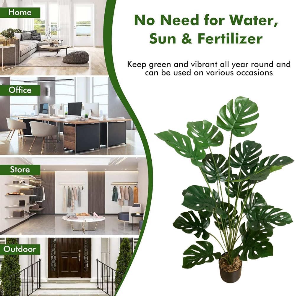 Fake Plants 40" Artificial Monstera Tree Plant Indoor with 18 Trunks Faux Greenery Potted Green Décor for Home Office Bathroom Farmhouse