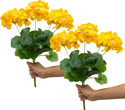 18'' Artificial Geraniums Silk Flowers Plants Realistic for Home Outdoor Decor Garden (2, Ruby Red)
