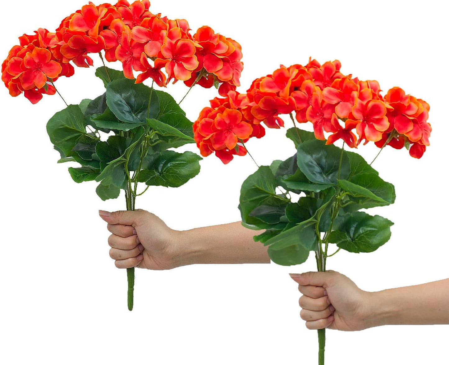 18'' Artificial Geraniums Silk Flowers Plants Realistic for Home Outdoor Decor Garden (2, Ruby Red)