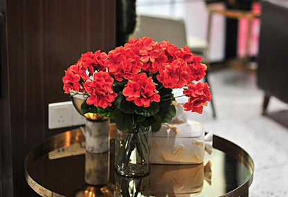 18'' Artificial Geraniums Silk Flowers Plants Realistic for Home Outdoor Decor Garden (2, Ruby Red)