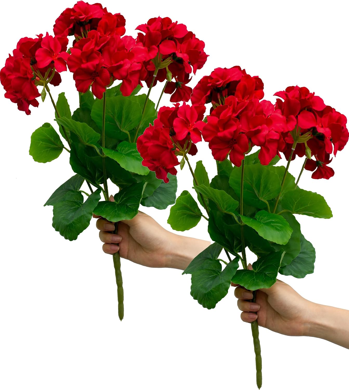 18'' Artificial Geraniums Silk Flowers Plants Realistic for Home Outdoor Decor Garden (2, Ruby Red)