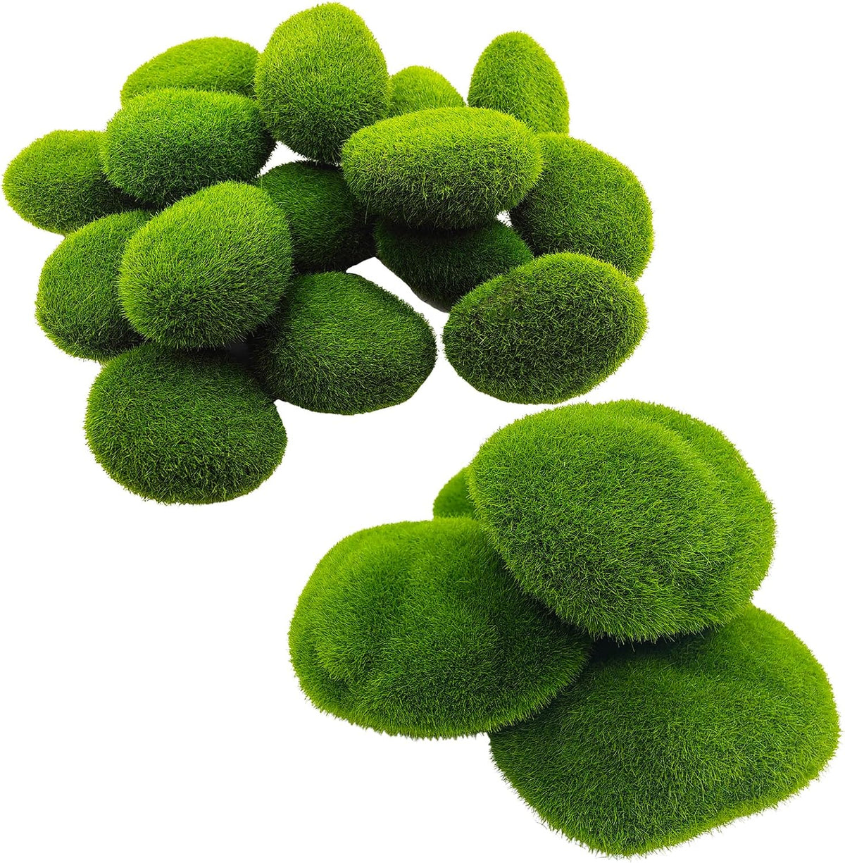 Artificial Moss Rocks Moss Stones Green Moss Balls 20 PCS 2 Sizes Fake Faux Green Moss Decor for Fairy Gardens Floral Arrangements Craft Plants Indoor Planter Table Weddings Parties