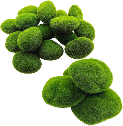 Artificial Moss Rocks Moss Stones Green Moss Balls 20 PCS 2 Sizes Fake Faux Green Moss Decor for Fairy Gardens Floral Arrangements Craft Plants Indoor Planter Table Weddings Parties