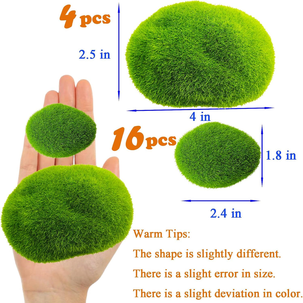 Artificial Moss Rocks Moss Stones Green Moss Balls 20 PCS 2 Sizes Fake Faux Green Moss Decor for Fairy Gardens Floral Arrangements Craft Plants Indoor Planter Table Weddings Parties