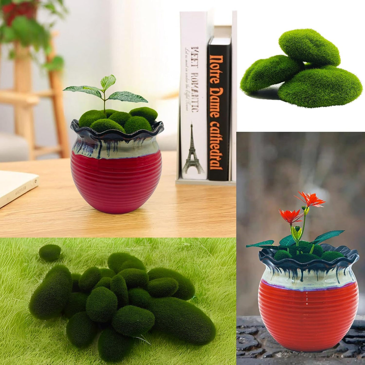 Artificial Moss Rocks Moss Stones Green Moss Balls 20 PCS 2 Sizes Fake Faux Green Moss Decor for Fairy Gardens Floral Arrangements Craft Plants Indoor Planter Table Weddings Parties