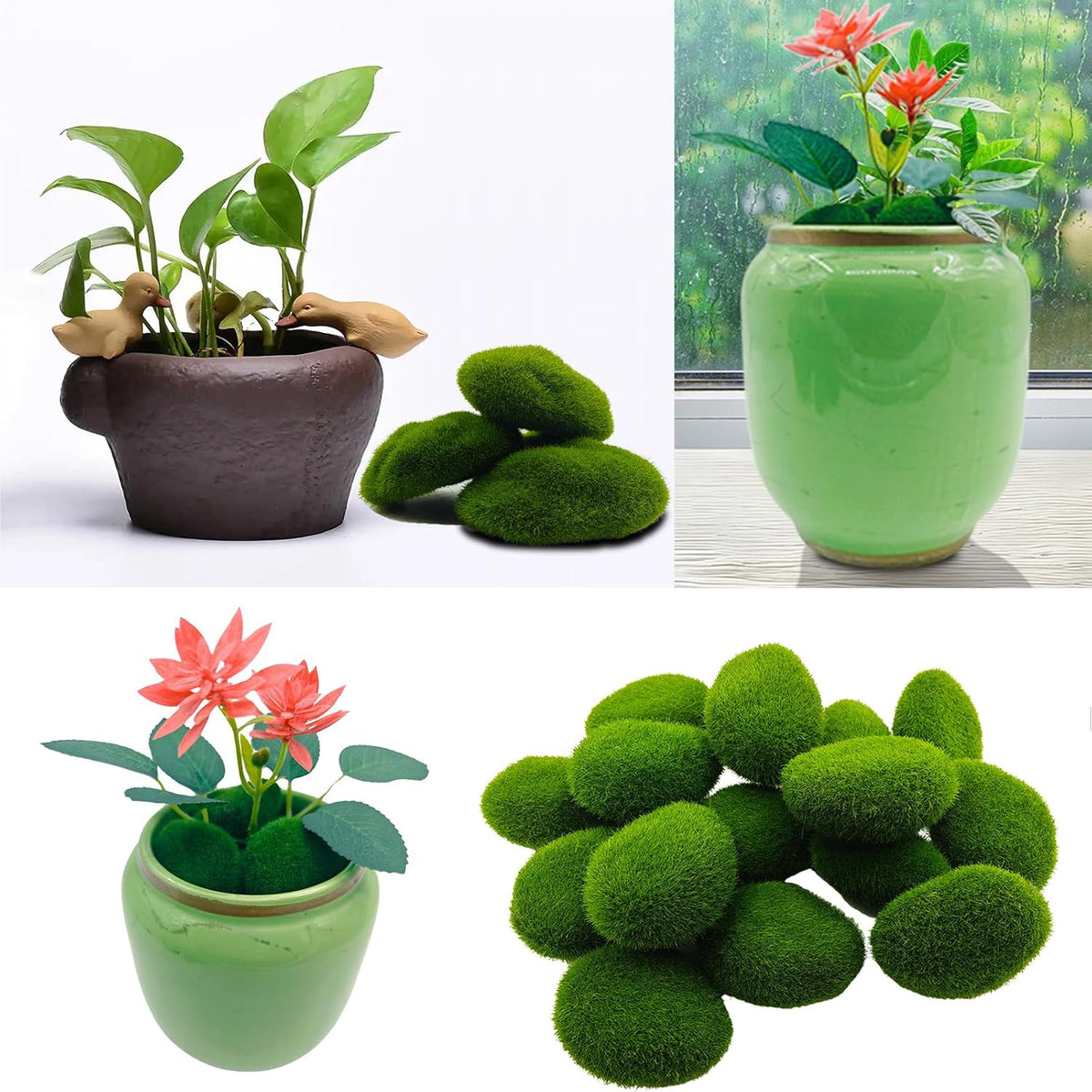 Artificial Moss Rocks Moss Stones Green Moss Balls 20 PCS 2 Sizes Fake Faux Green Moss Decor for Fairy Gardens Floral Arrangements Craft Plants Indoor Planter Table Weddings Parties